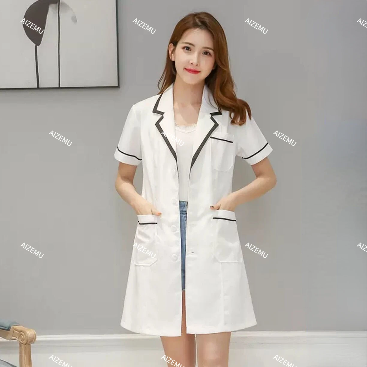 Medical Lab Management - ชุดสปาสำหรับผู้หญิงชุดเสริมสวยแขนสั้นเสื้อโค้ทสำหรับนักทำแล็บสีขาวสำหรับสาวอวบเสื้อผ้าร้านเสริมสวย