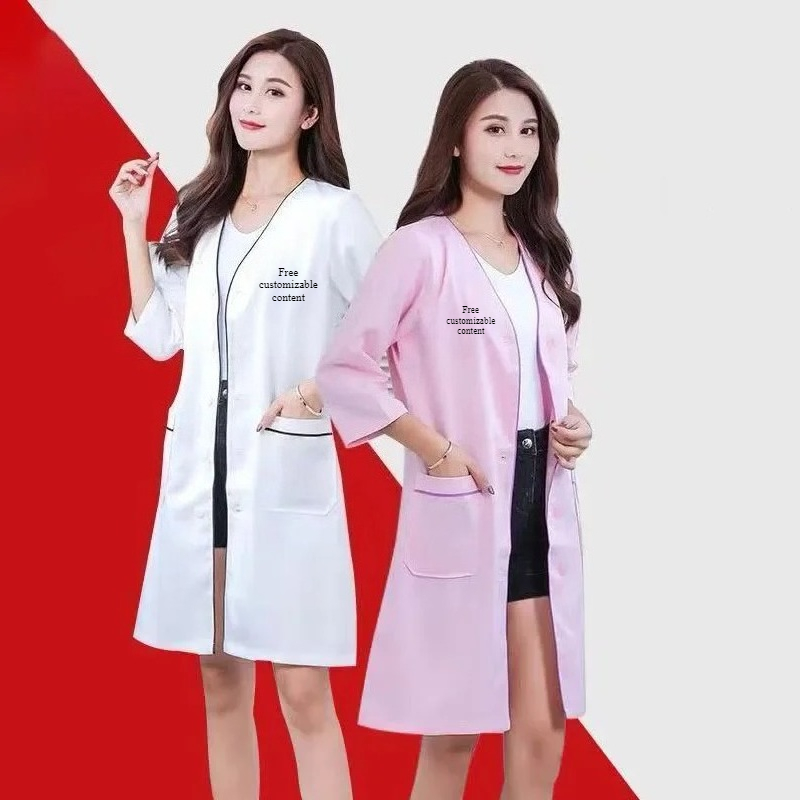 Medical Lab Management - ชุดยูนิฟอร์มเสริมสวย ชุดทำงานผู้จัดการดูแลผิว ชุดสปา สีขาว ไซส์ใหญ่ เสื้อกาวน์แขนสั้น