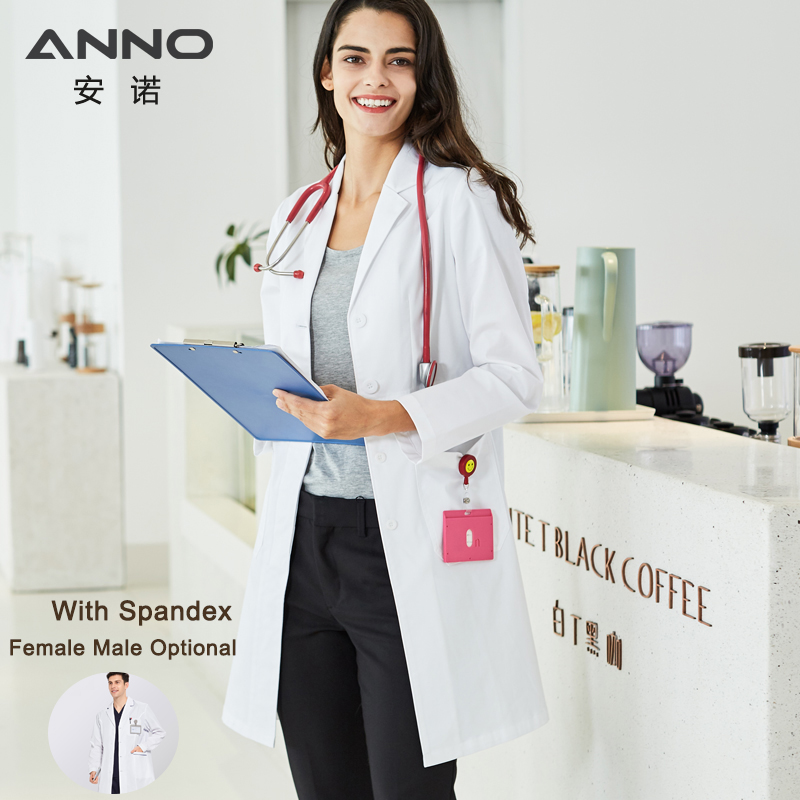 Medical Lab Coat - ANNO แขนยาว Lab เครื่องแบบ Spandex ทำงานยืดหยุ่นสวมใส่