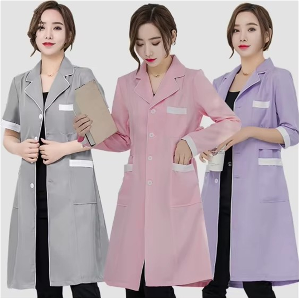 Medical Lab Coat - คุณภาพสูงสีเทาสีทึบบางง่ายต่อต้านริ้วรอยสปาเครื่องแบบร้านเสริมสวยเครื่องแบบห้องปฏิบัติการ Pet Shop ขัด Overalls ชุด