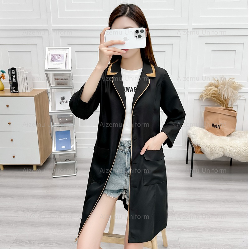 ความงามสีดําชุดBeautycian Robe - Medical Lab Coat บทวิจารณ์และราคา
