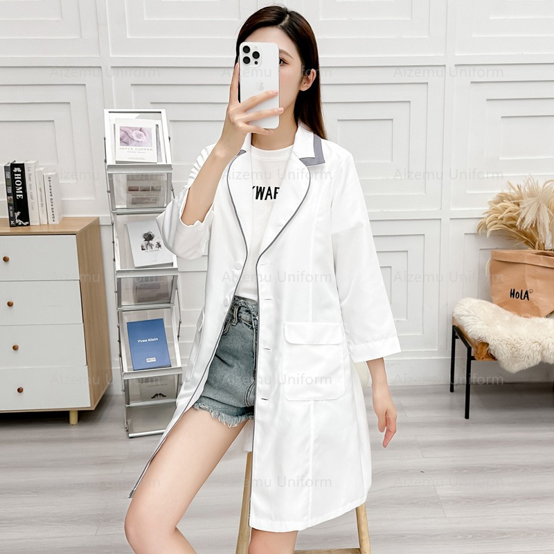 ความงามสีดําชุดBeautycian Robe - Medical Lab Coat บทวิจารณ์และราคา