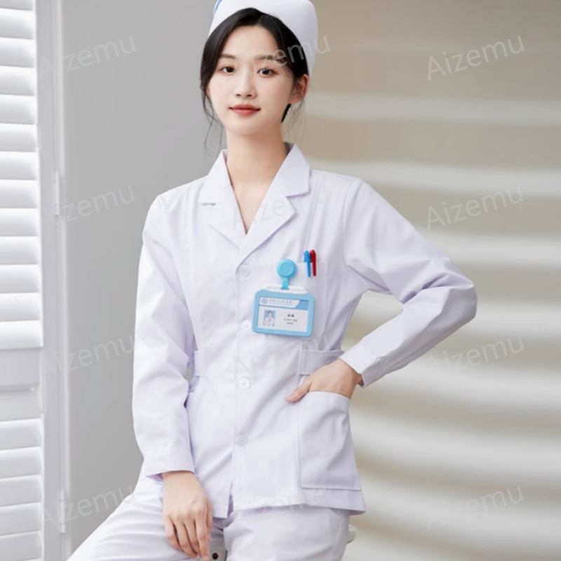 ชุดยูนิฟอร์มพยาบาลแขนยาวสีขาวใ - Medical Lab Coat บทวิจารณ์และราคา