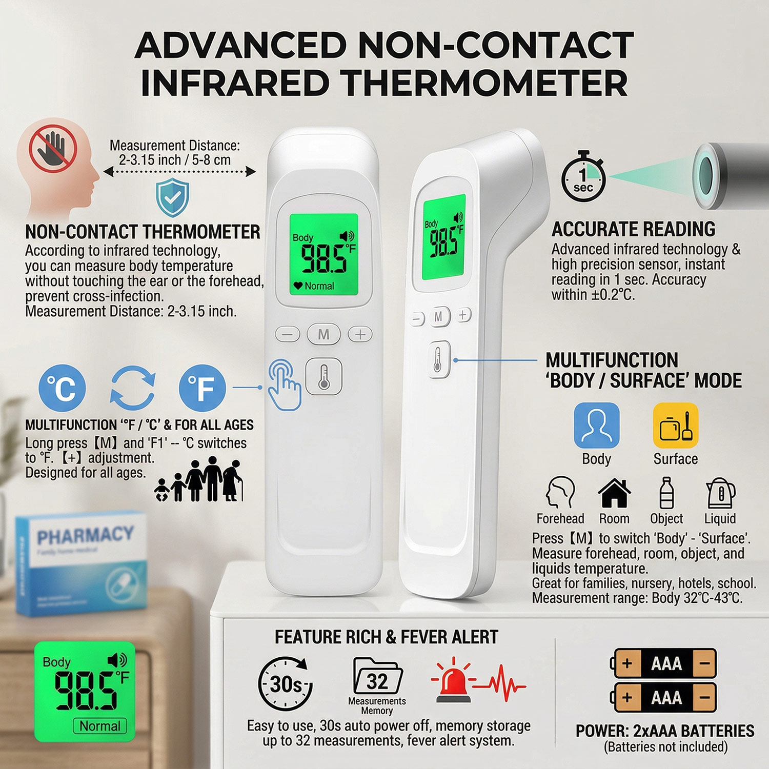 เครื่องวัดอุณหภูมิหน้าผากแบบดิ - Pulse Oximeter บทวิจารณ์และราคา