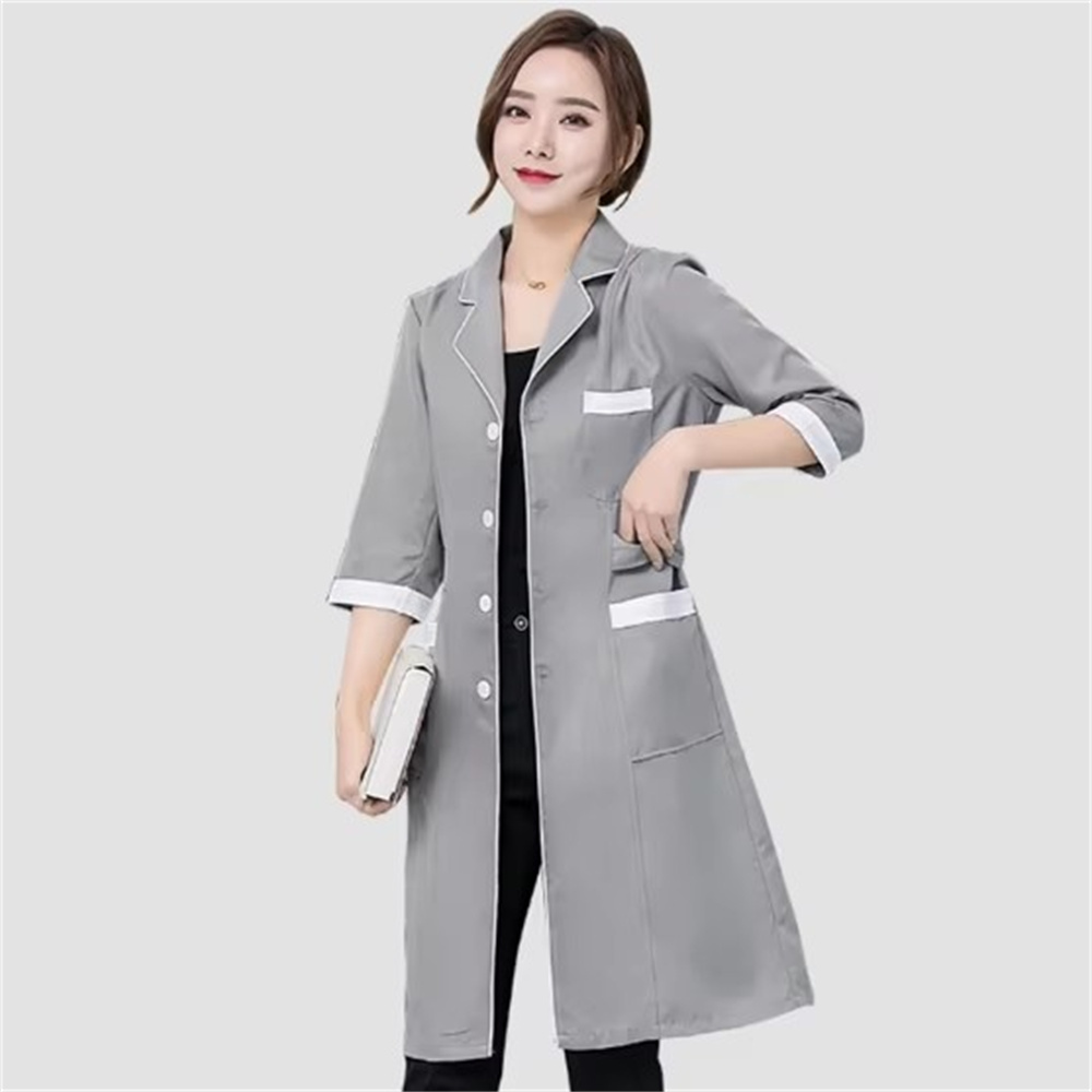 คุณภาพสูงสีเทาสีทึบบางง่ายต่อต - Medical Lab Coat บทวิจารณ์และราคา